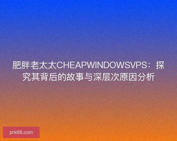 肥胖老太太CHEAPWINDOWSVPS：探究其背后的故事与深层次原因分析