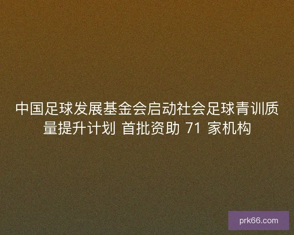 中国足球发展基金会启动社会足球青训质量提升计划 首批资助 71 家机构